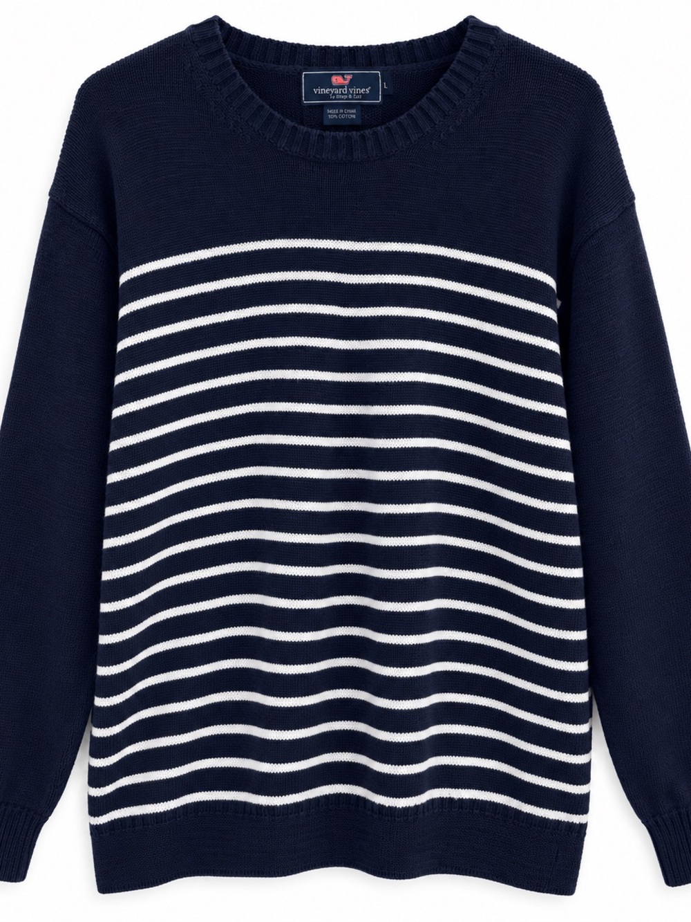 Vineyard Vines Womens Large Navy White Striped Cotton Crewneck Sweater